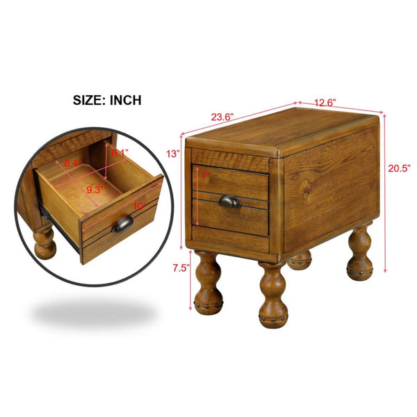 English Elm Solid Wood End Table - Vintage-Style Narrow Nightstand With Drawer For Small Spaces, Easy Assembly! W1202P176736-GIGA