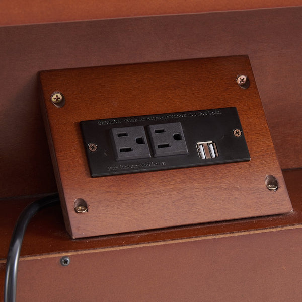 English Elm Open Dresser Nightstand with Charging Station and Open Shelf, 2 Drawers, Solid Wood Legs, Farmhouse Appeal Walnut W1693P216935