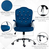 English Elm Vinsetto Home Office Chair, Velvet Computer Chair, Button Tufted Desk Chair With Swivel Wheels, Adjustable Height, and Tilt Function, Blue