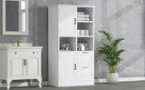 English Elm Bathroom Storage Cabinet With Doors and Drawers, Multiple Storage Space, Freestanding Style, Open Shelve, Adjustable Shelf, White