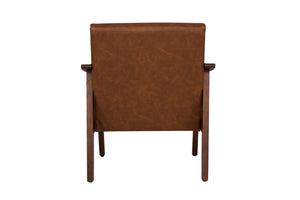 English Elm Stylish Mid-Century Faux Leather Accent Chair with Wooden Frame, Sloped Arms and Padded Seat Brown 27 L x 13 W x 23 H B011P369874