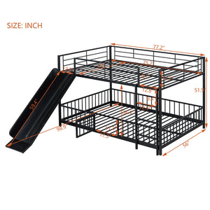 English Elm Full Full over Full Metal Bunk Bed with Slide, Interchangeable Stairs, Gate & Safety Guardrails for Kids Black SF000170AAB