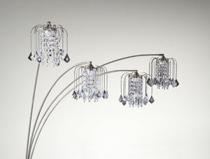 English Elm 1pc Modern Multi-Head Floor Lamp with Crystal-Encrusted Shades, Adjustable Height, Dimmer Control Pewter 66.93 L x 18.5 W x 3.35 H B2741P290170