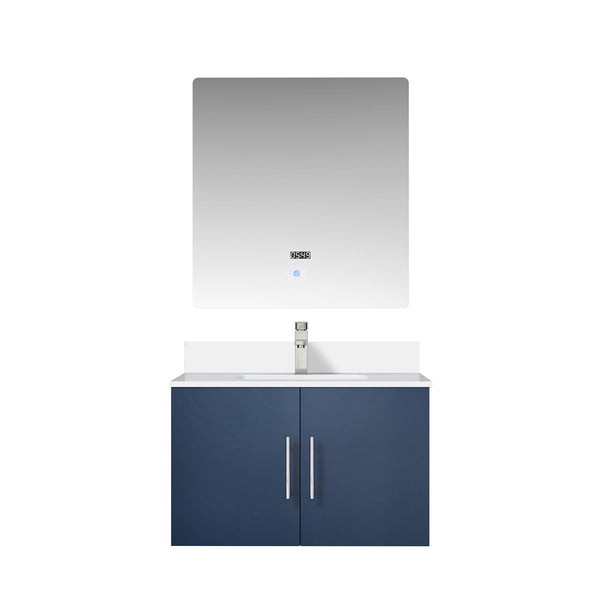 English Elm Navy Bath Vanity 30"W x 22"D with White Quartz Top, Chrome Faucet & 30" LED Mirror, Durable Finish B2731S01306