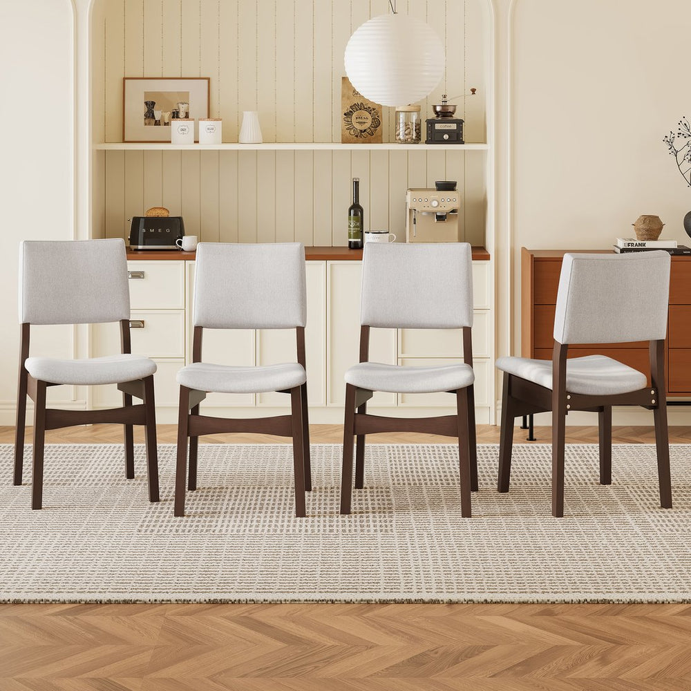 English Elm Upholstered Stackable Dining Chairs Linen Fabric Rubberwood Frame Rustic Set of 2 Walnut N752P327192D