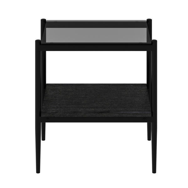 English Elm Set Of 2 Rectangle End Tables With Gray Tempered Glass Top & Mdf Shelf – Modern Living Room Decor W241P184251-GIGA