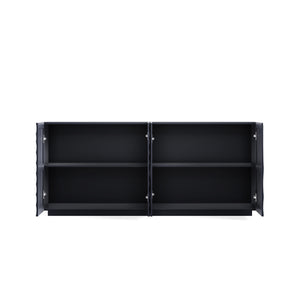 English Elm Buffet Modern Minimalist 4-Door Sideboard with Open Shelves, Anti-Tip Freestanding Storage, Navy W2263P353606