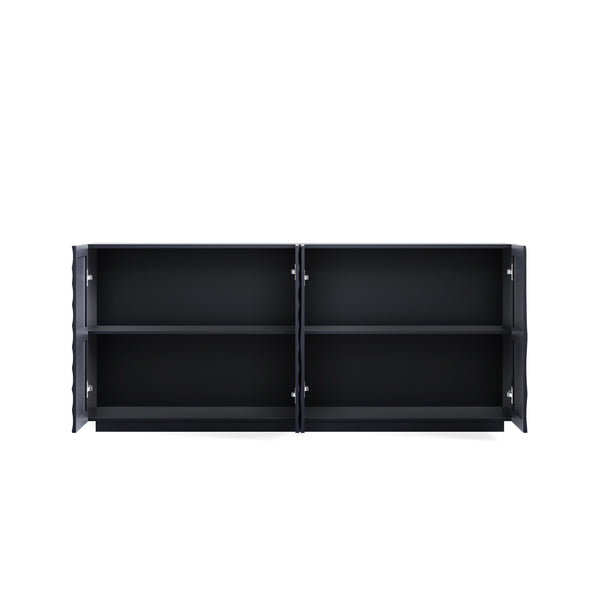 English Elm Buffet Modern Minimalist 4-Door Sideboard with Open Shelves, Anti-Tip Freestanding Storage, Navy W2263P353606