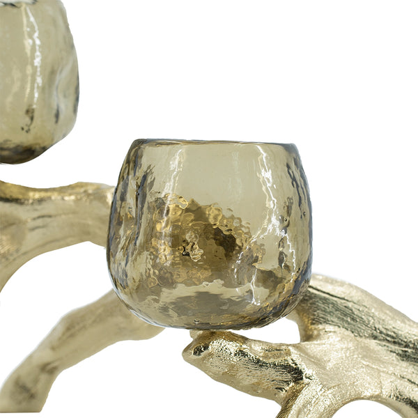 English Elm 15.7x9.1x7.9" Gold Aluminum Branch Votive Holder with Three Glass Cups for Glam Decor W2078P490404