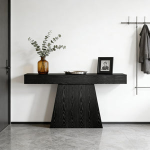 English Elm Practical Geometric Console Table with Matte Black Wood Grain Finish for Entryway or Sofa T3971P450227