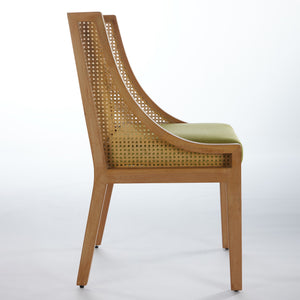 English Elm Rattan Solid Wood Dining Chair with Linen Seat and Decorative Armrests, Rustic Faux Rattan Elegance for Home Olive Green W1143P335054