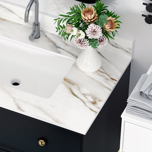 English Elm 37 Inch Marble Vanity Top - Elegant Carrara White With Undermount Sink & 4" Backsplash, Easy Install W2699P192441