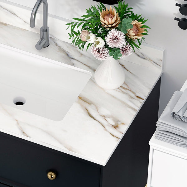 English Elm 37 Inch Marble Vanity Top - Elegant Carrara White With Undermount Sink & 4" Backsplash, Easy Install W2699P192441