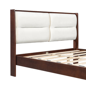 English Elm Solid Wood Queen Platform Bed Velvet Tufted Headboard Architectural Slat Design Espresso N7090000742P