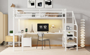 English Elm W00092aak-2 Metal Twin Xl Loft Bed with Wardrobe Desk Led Lighting and Stair Storage W1580P309650