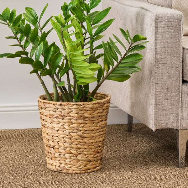 English Elm Water Hyacinth Round Woven 11" Planter & Storage Basket, Breathable Rustic Brown Décor Organizer B093P295027