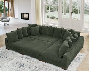 English Elm Large Corduroy Modular Sectional Sofa Sleeper with Ribbed Texture for Open Living Dark Green B2748S00012
