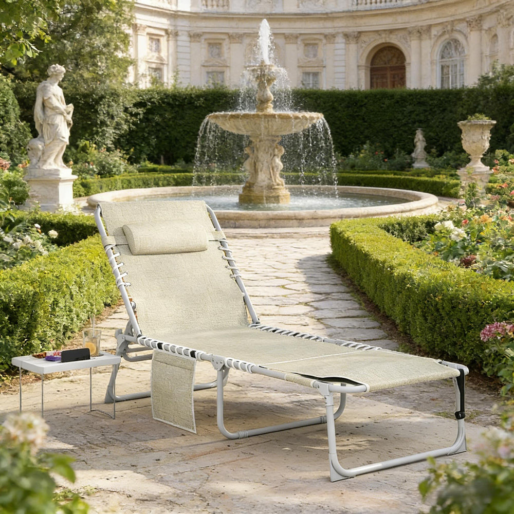 English Elm Folding Outdoor Chaise Lounge with Face Hole Side Table and Five Position Recline T3971P481184