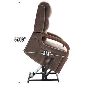 English Elm Power Lift Recliner Chair Chenille Upholstery Dual Motor Heat Massage Solid Wood Arms Brown W1803S00068