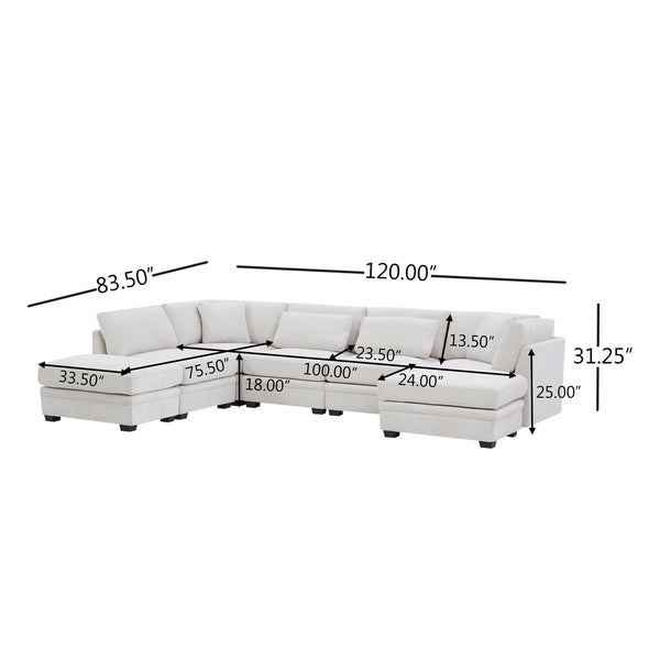 English Elm Christopher Knight Home® - 7-Piece Reversible Modular Corner Sectional - Beige Fabric, Flexible Seating For Modern Living Spaces N771P345839_N771P345840_N771P345841_N771P345842M