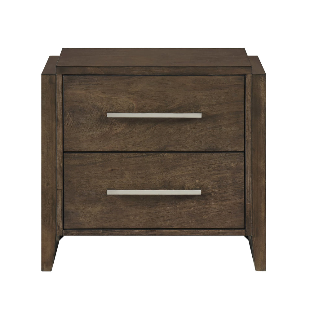 English Elm Transitional Dark Walnut Nightstand Two Drawers Solid Rubberwood 26x15.5x24.5" No Assembly Required elegante B011P332262