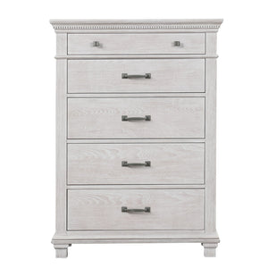 English Elm 1pc Chest Transitional Weathered Finish 5-Drawer Tall Dresser with Dentil Molding and Metal Knobs Grey Mix 39 L x 20 W x 51 H B2741P370388