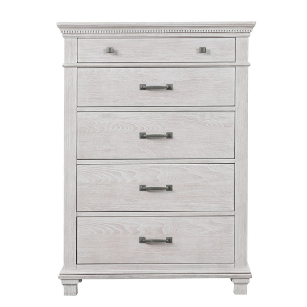 English Elm 1pc Chest Transitional Weathered Finish 5-Drawer Tall Dresser with Dentil Molding and Metal Knobs Grey Mix 39 L x 20 W x 51 H B2741P370388