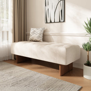 English Elm Christopher Knight Home® - Rectangular Tufted Linen Ottoman Bench With Solid Wood Legs - Versatile Beige Footstool & Seating N757P296695I
