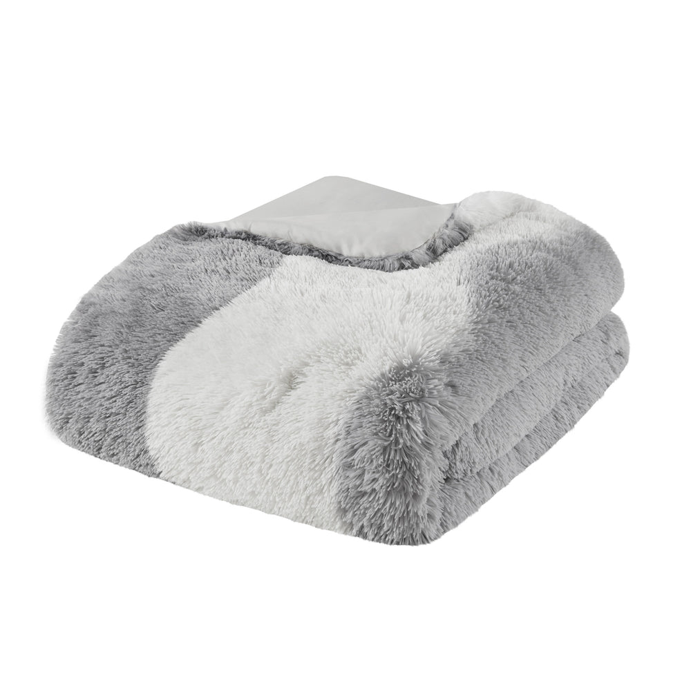 JLA Home Intelligent Design - Ombre Plush Shaggy Faux Fur Comforter Set with Hypoallergenic Fill, Antimicrobial Reverse Finish 90 L x 68 W x 1.5H ID10-2291