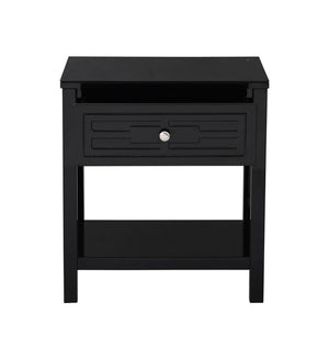 English Elm Dario Contemporary End Table with Tempered Glass Top Open Shelf and Storage Drawer Black B2749P413400