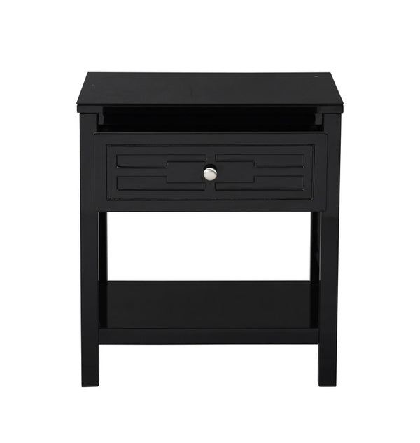 English Elm Dario Contemporary End Table with Tempered Glass Top Open Shelf and Storage Drawer Black B2749P413400