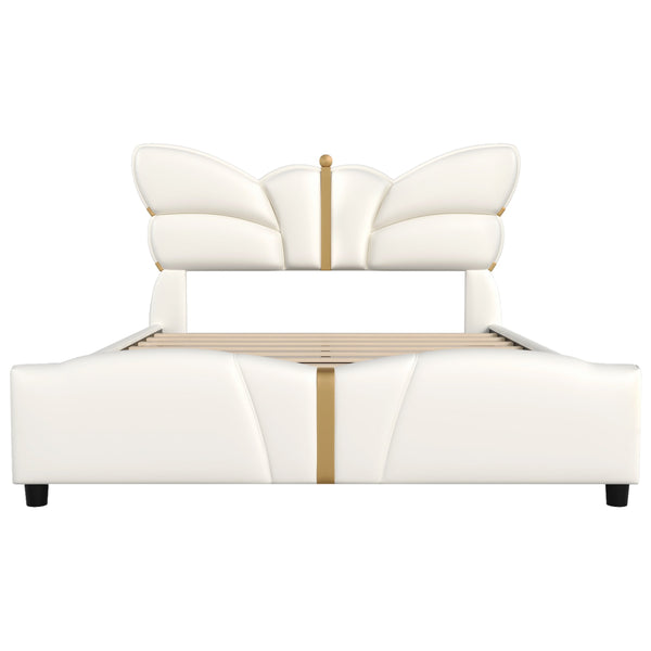English Elm Christopher Knight Home® - Queen Plush Leather Upholstered Bed Frame with Wingback Headboard, Wavy Footboard, Quiet Support Beige 82 L x 10 W x 3.25 H N761S0000019W