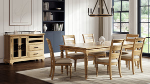 English Elm Table with Leaf Solid Wood Dining Table with 18" Extendable Leaf, Whitewashed Coastal Farmhouse Charm Caramel 73.75 L x 45.75 W x 7.5 H B2699P346374