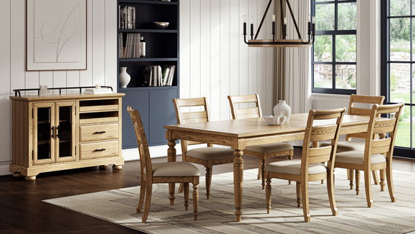 English Elm Table with Leaf Solid Wood Dining Table with 18" Extendable Leaf, Whitewashed Coastal Farmhouse Charm Caramel 73.75 L x 45.75 W x 7.5 H B2699P346374