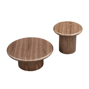 English Elm 2-piece Nesting Round Coffee Table Set Wood Veneer Sculptural Living Room Accent Walnut W2582S00184