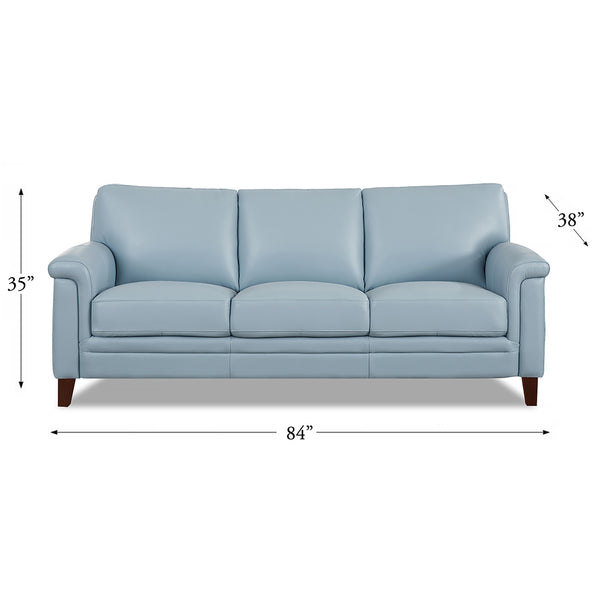 English Elm Westcott Leather Sofa with Top-Grain Upholstery, Goose Feather Comfort, Pocketed Coils, Durable Frame Blue B2705P211449