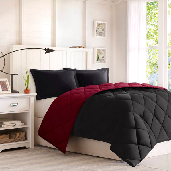 English Elm 2 Pieces Twin Waffle Knit Chenille Comforter Set with Plush Sherpa Reversible Cozy Bedding Ensemble Red+Black 16.93 L x 12.2 W x 4.33 H B035P381305