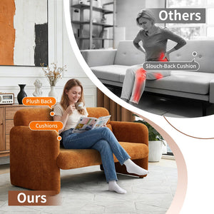 English Elm Best-selling Boucle Cloud Loveseat Velvet Upholstered 2 Seater with Lumbar Pillow Orange W1765P334059