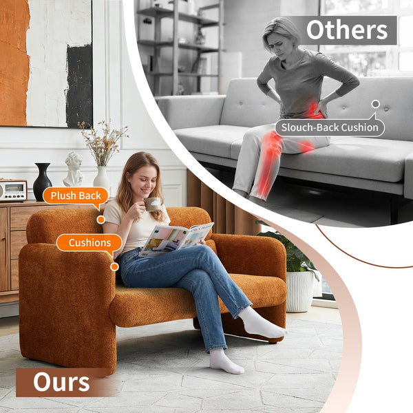 English Elm Best-selling Boucle Cloud Loveseat Velvet Upholstered 2 Seater with Lumbar Pillow Orange W1765P334059