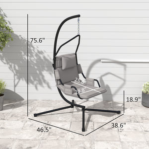 English Elm Hanging Hammock Swing Chair with Powder Coated Steel Stand for Indoor Patio Use Black,Grey T3971P417967