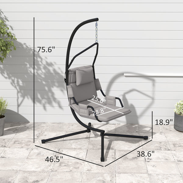English Elm Hanging Hammock Swing Chair with Powder Coated Steel Stand for Indoor Patio Use Black,Grey T3971P417967