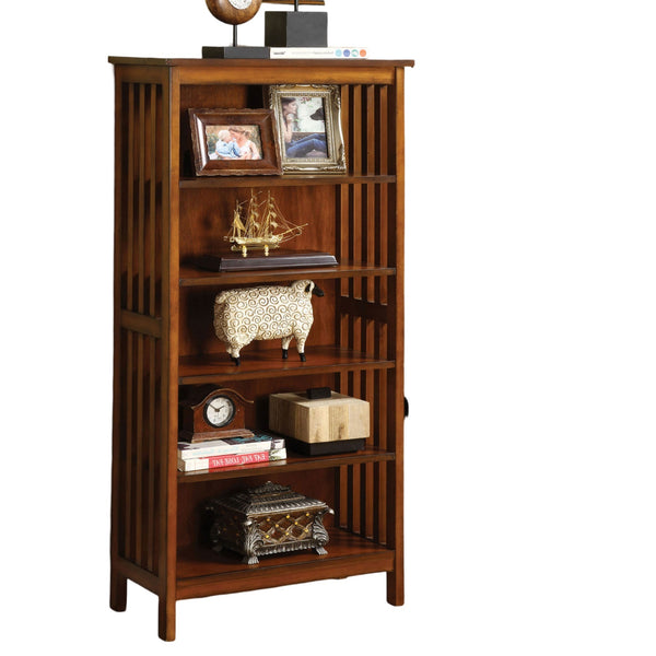 English Elm Gorgeous Antique Oak Solid Wood 5-Shelf Media Bookcase with Lattice Molding, 22"W x 48"H, Sturdy Storage B011P191545