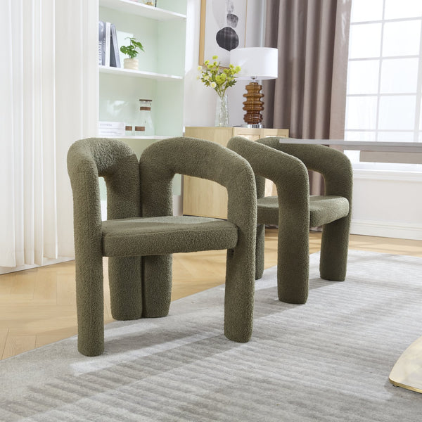 English Elm Contemporary Velvet Upholstered Barrel Accent Chair with Curved Support, Foam Seat, Steel Frame Finish Olive Green W395P224759