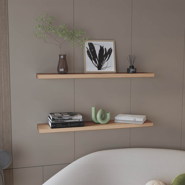 English Elm Ecco Floating Shelves Set of 2 47" — Sleek MDF Wall-Mounted Display with Hidden Brackets for Storage Beige 49 L x 11 W x 4 H B200P286945