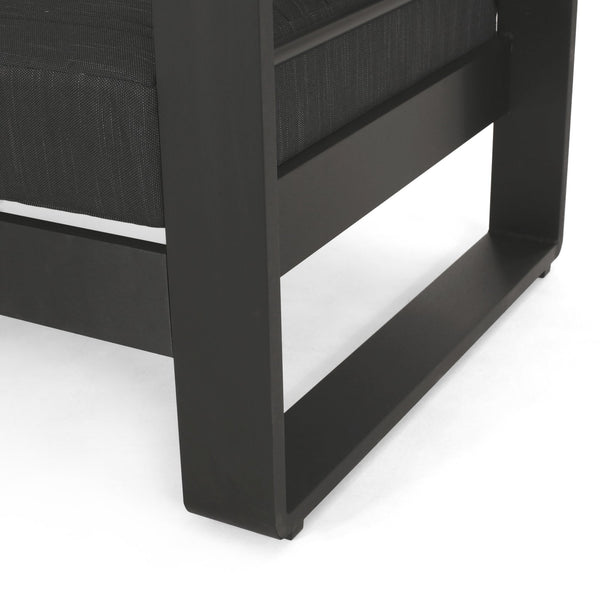 English Elm Christopher Knight Home® - GIOVANNA Loveseat Black Aluminum Frame with WPC Arm Accents, Water-Resistant Cushions, Weatherproof 71735.00BLK