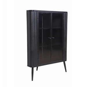 English Elm Modern 3-Tier Corner Storage Cabinet Antique Black Steel with Tempered Glass Doors, Space-Saving Organizer W3122P272936