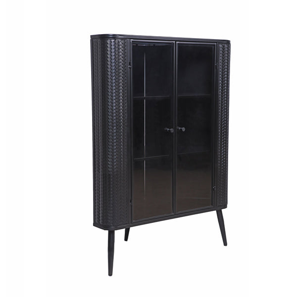 English Elm Modern 3-Tier Corner Storage Cabinet Antique Black Steel with Tempered Glass Doors, Space-Saving Organizer W3122P272936