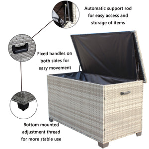 English Elm Wicker 148-Gallon Outdoor Patio Storage Box Grey PE Rattan with Steel Frame, Removable Cushion Cover, Easy Assembly W209P268315