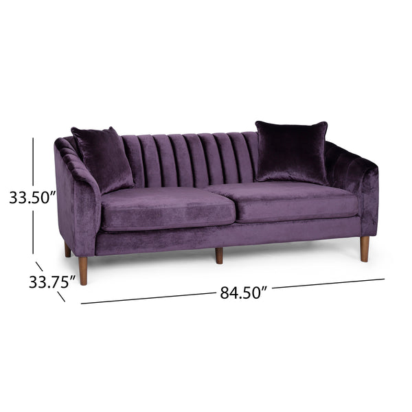 English Elm 3-seater Velvet Sofa with Button Tufting Shell Arms and Tapered Legs for Living Room Purple 66957.00ANVLTBLKBRY_66957.00BNVLTBLKBRY