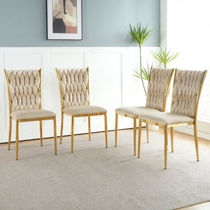 English Elm Modern Velvet Upholstered Dining Chairs with Gold Metal Legs Elegant Set of Two Beige W210P309922